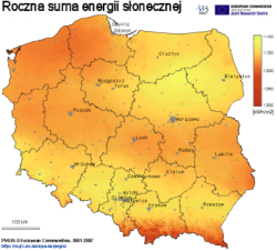 Roczna suma energii słonecznej w Polsce